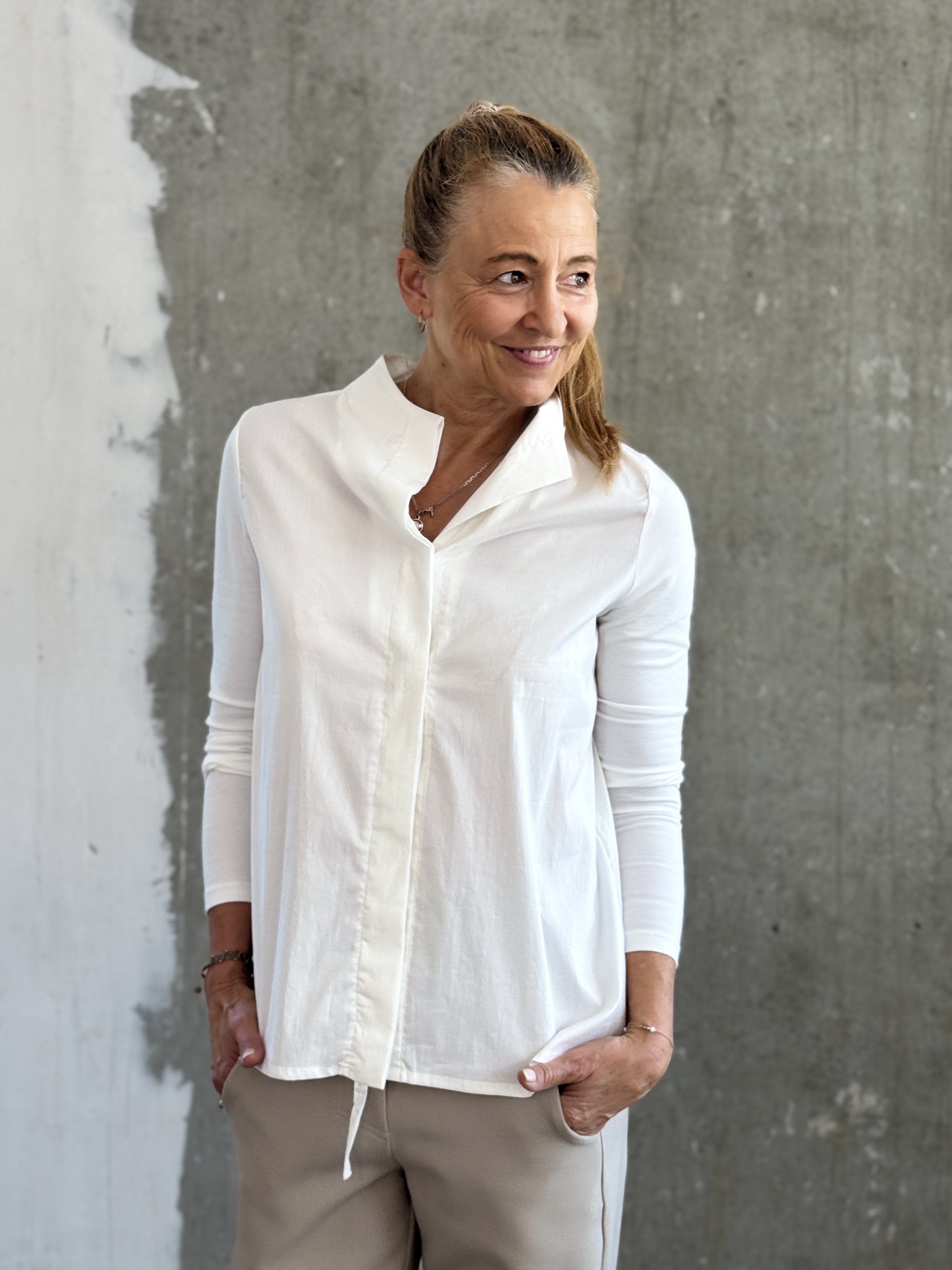 ANIA SCHIERHOLT Bluse 3337/42 white & muschel 