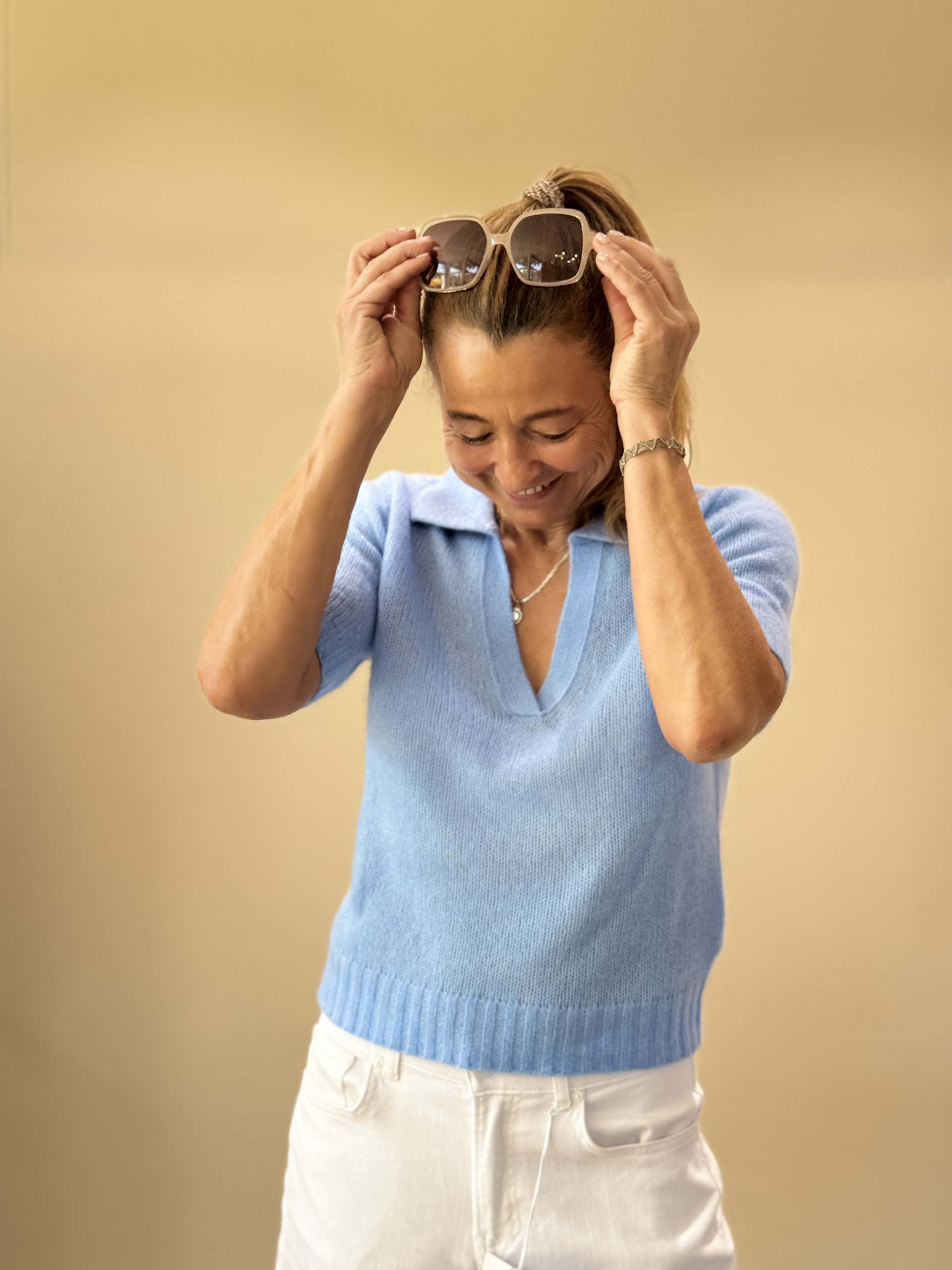 HANDMADE Pullover kurzarm dutch blue & pale pink