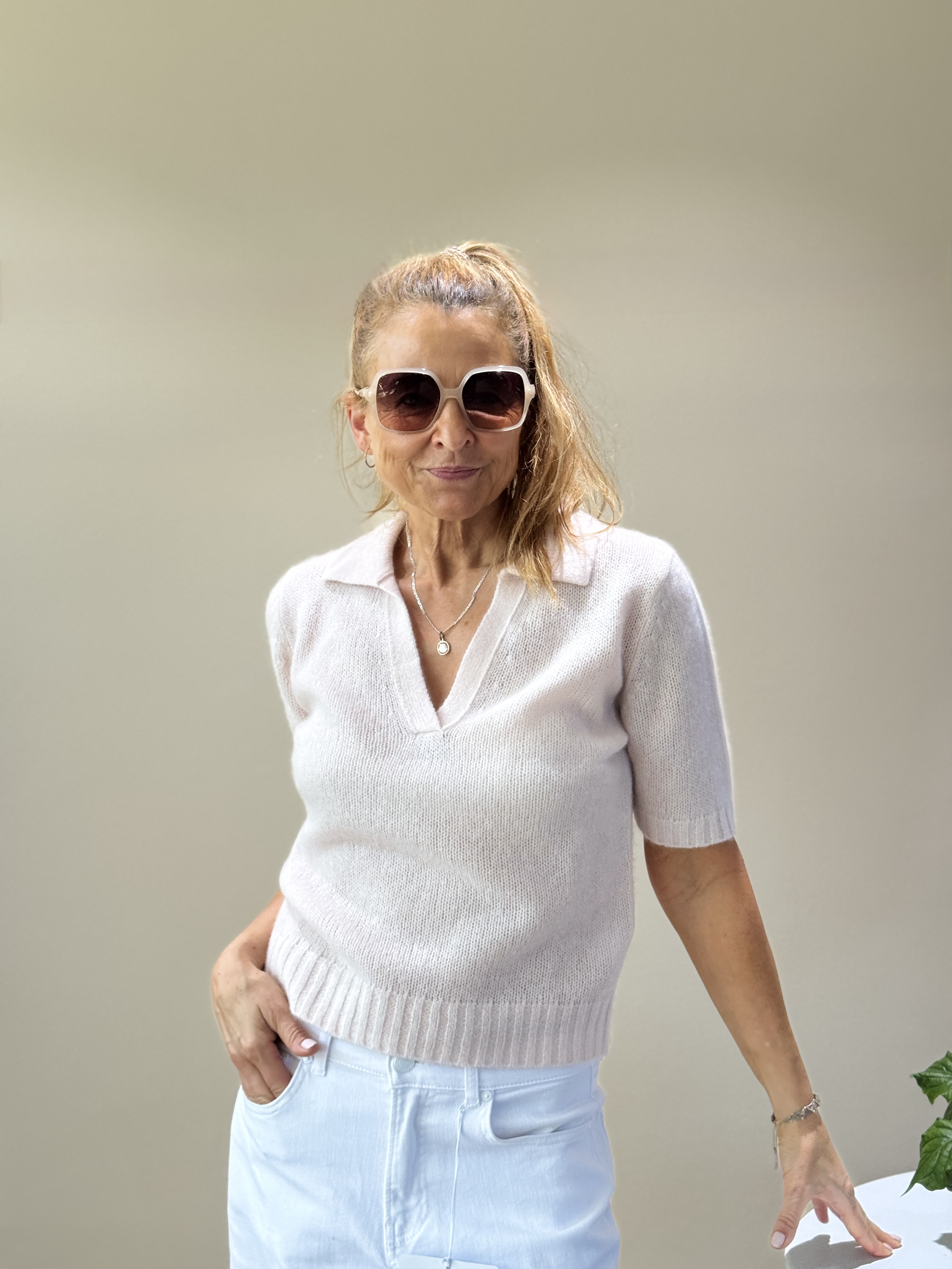 HANDMADE Pullover kurzarm dutch blue & pale pink