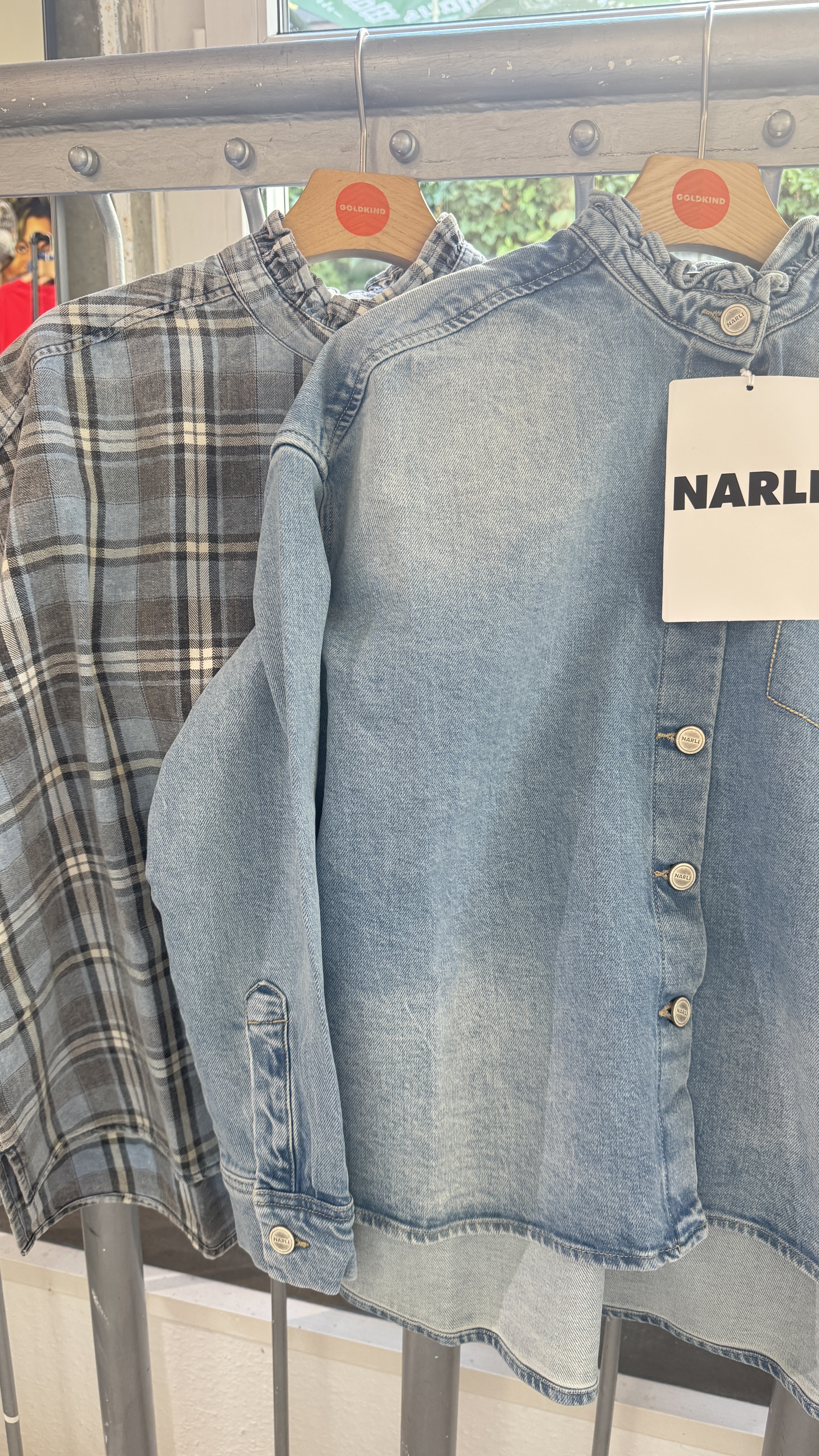 NARLI Rüschenbluse Karo hellblau
