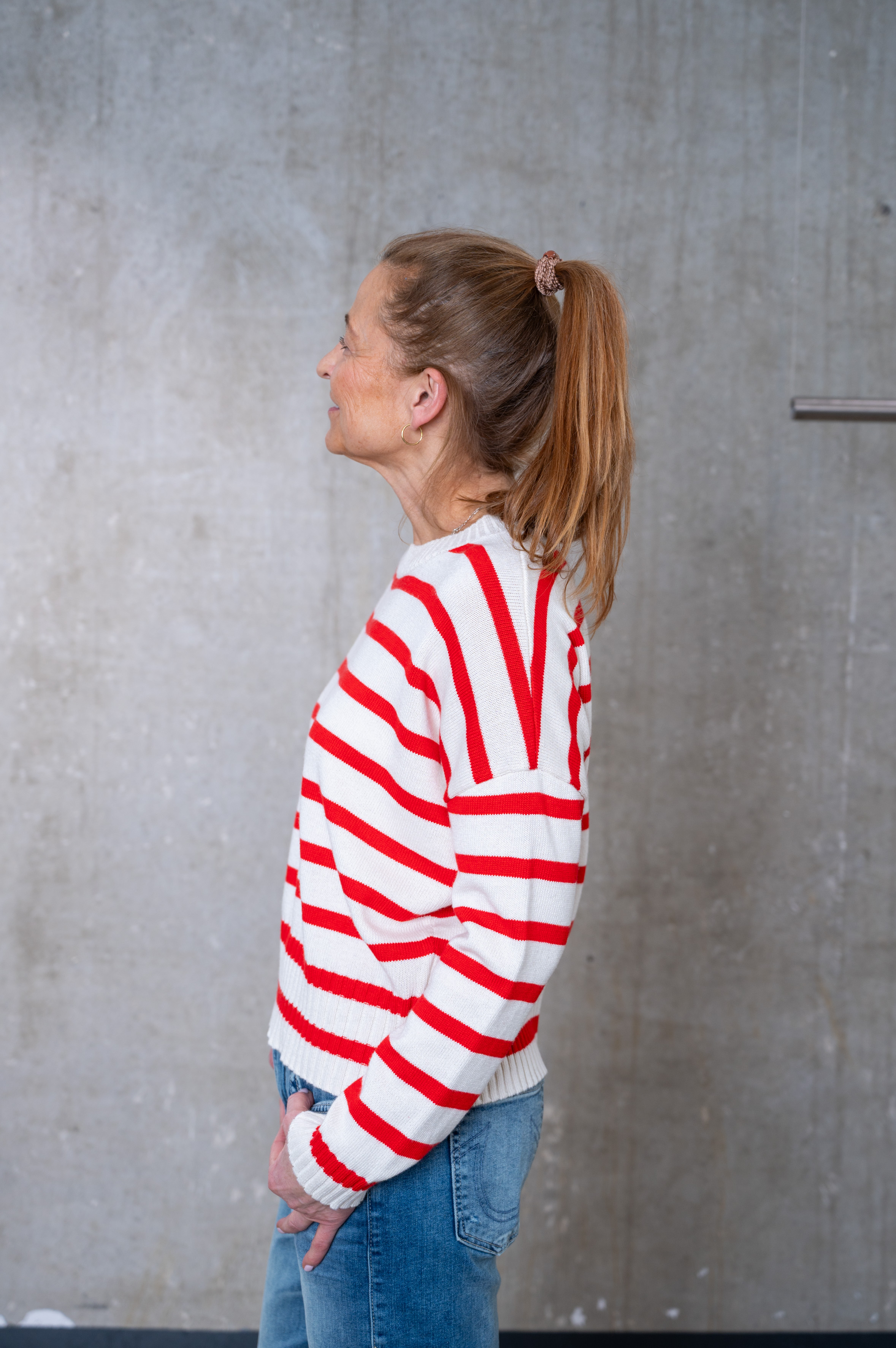 HANDMADE Pullover ecru-tomato