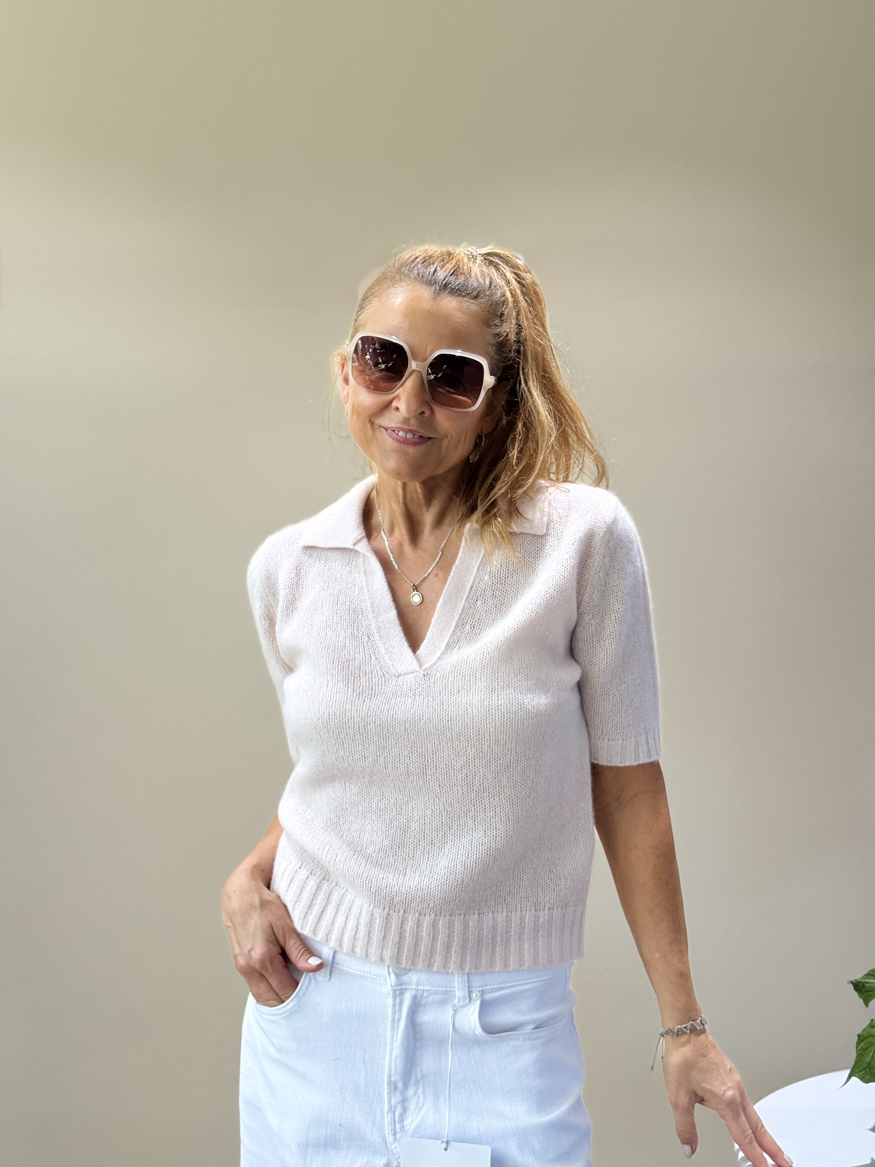 HANDMADE Pullover kurzarm dutch blue & pale pink