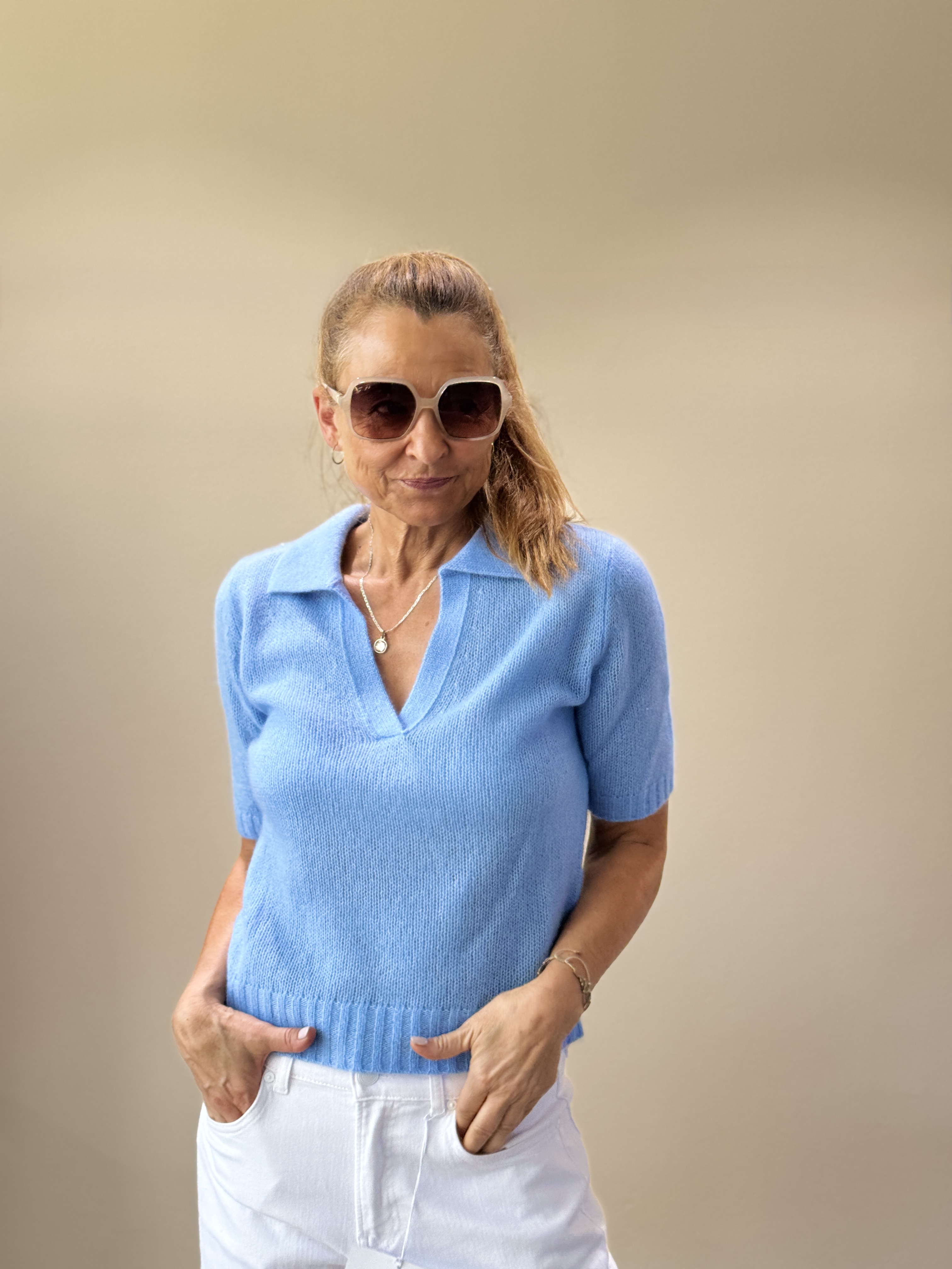 HANDMADE Pullover kurzarm dutch blue & pale pink