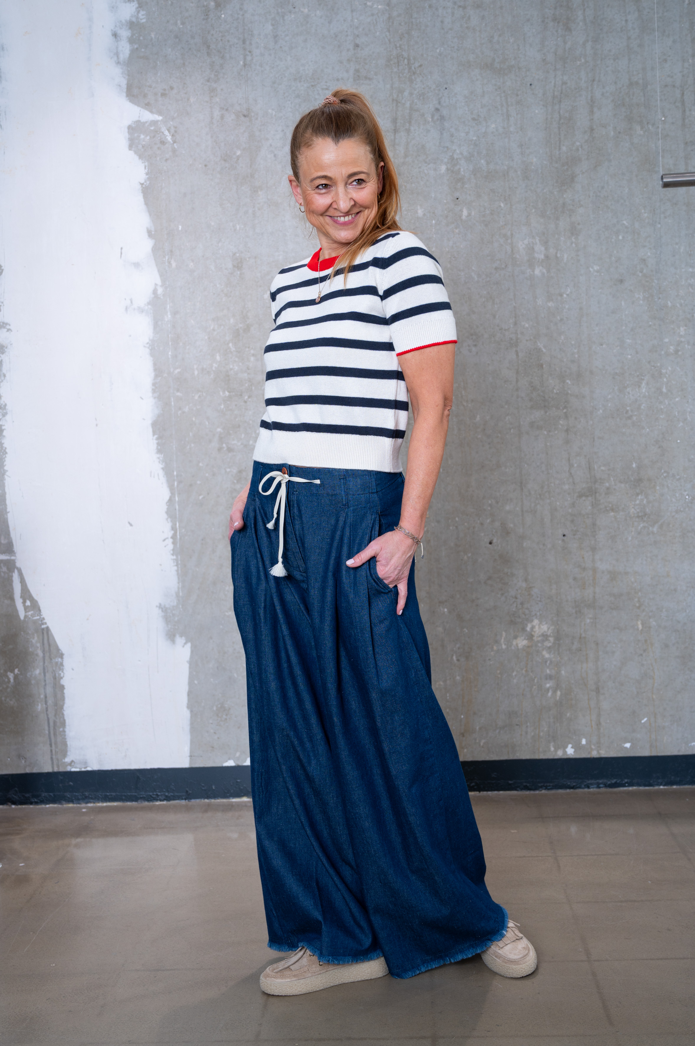 HANDMADE Pullover ringel blau/rot