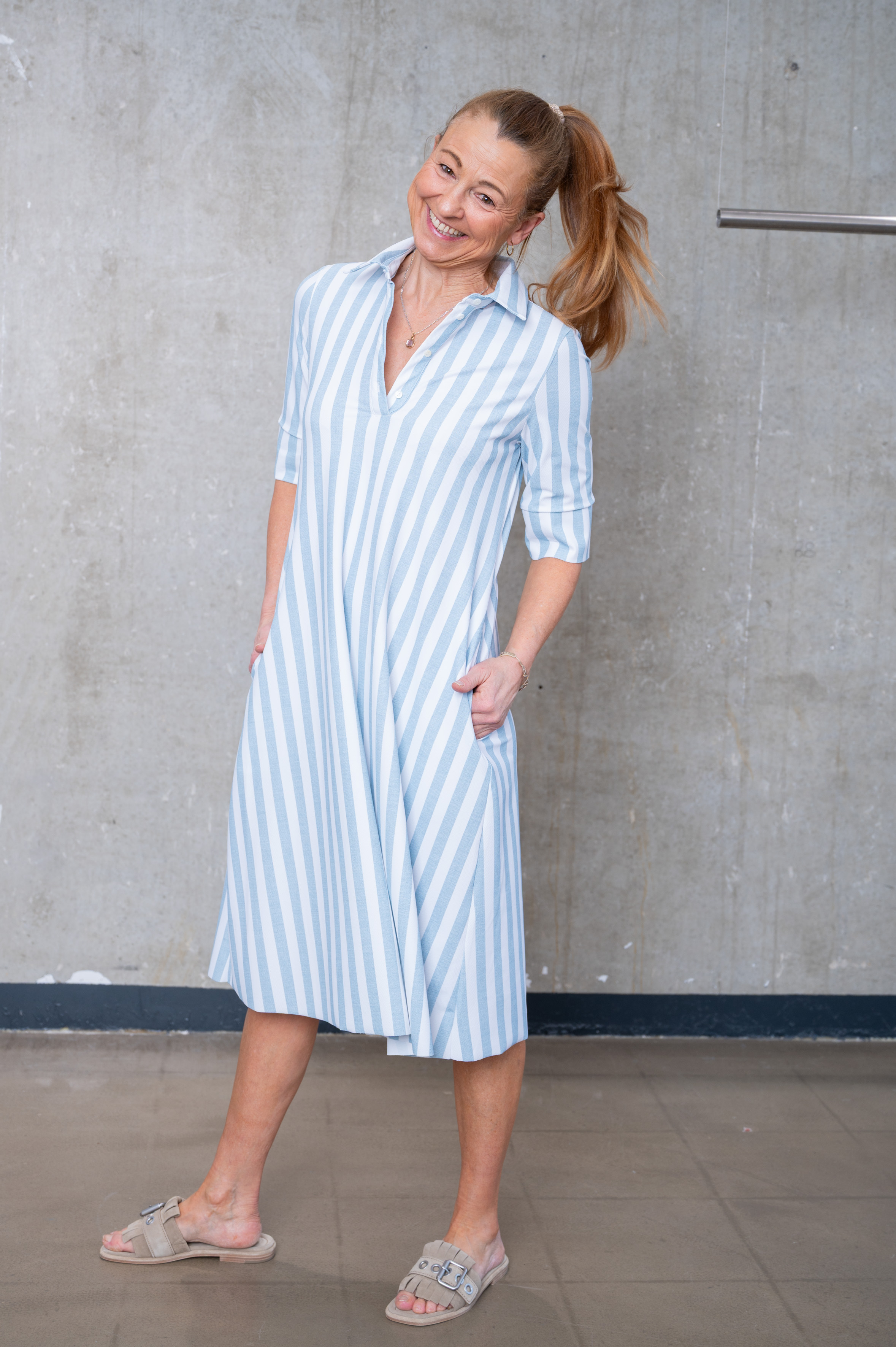 FLOER Polokleid gestreift