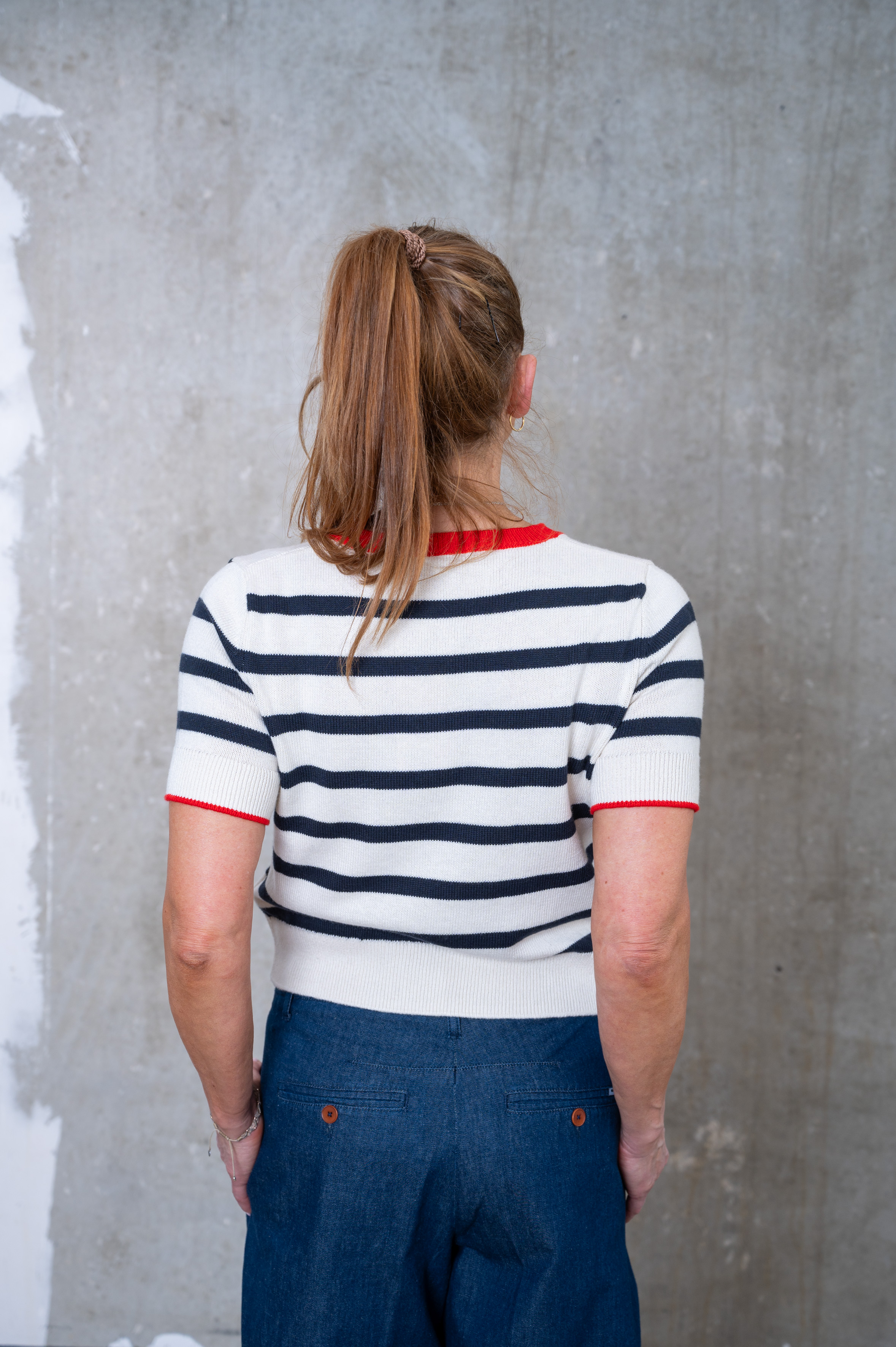 HANDMADE Pullover ringel blau/rot